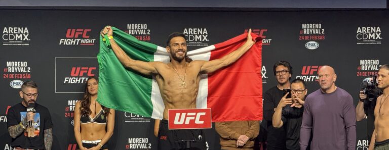 Yair Rodríguez durante el pesaje ceremonial de UFC México. Foto: Raquel RV